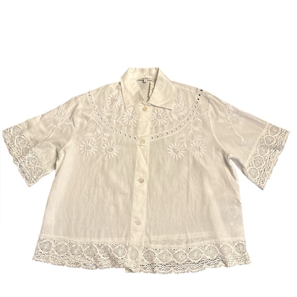 Madewell women’s Embroidered Lace Button-Up Shirt linen blend white Size L NWT - Picture 5 of 9